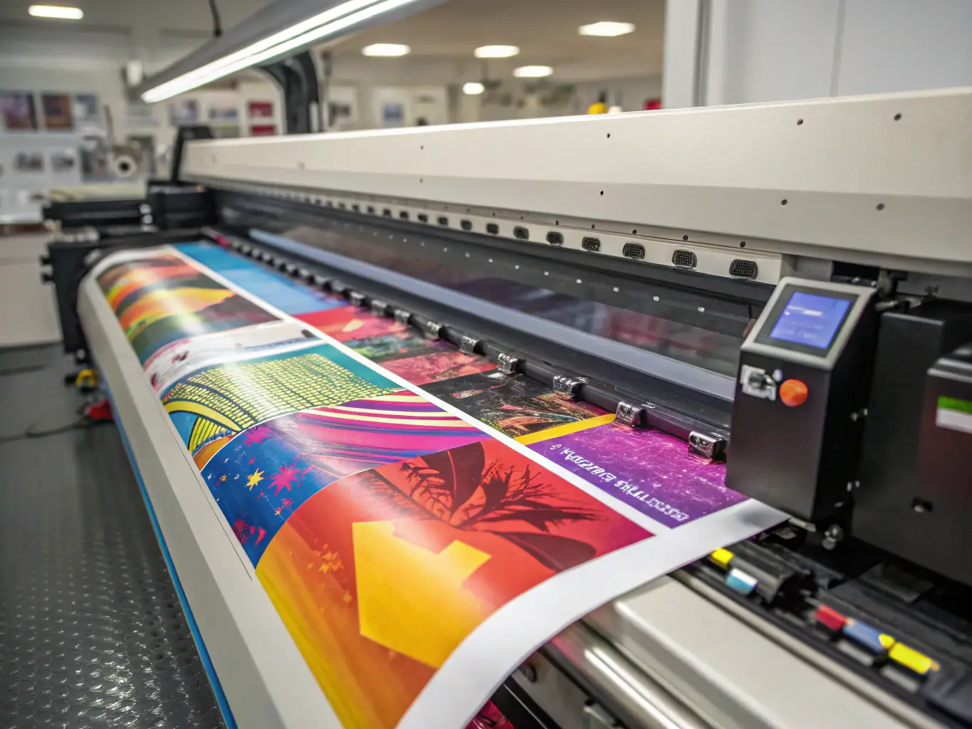 A close-up shot of a canvas print being produced, showcasing the vibrant colors and sharp details achieved with EPSON pigment ink printing technology. The image emphasizes the quality and precision of the printing process.